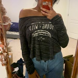 H&M Gray Off Shoulder Long Sleeved Top